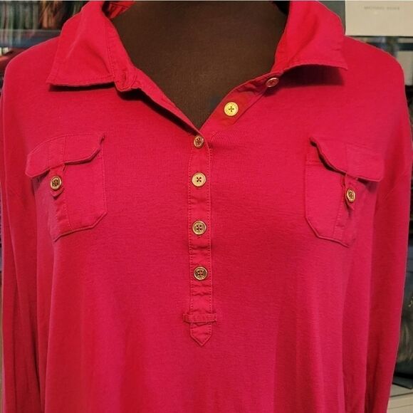 Chaps Red Blouse with Gold Buttons - Picture 3 of 7